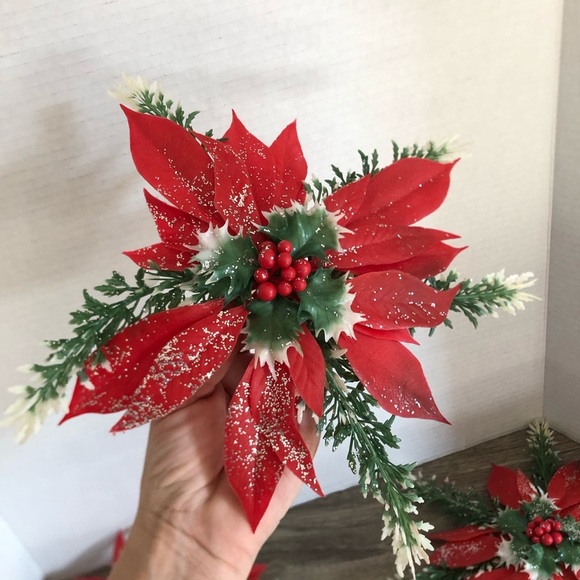 Vtg Faux Poinsettia Suction Cup Window Decor - Picture 3 of 8